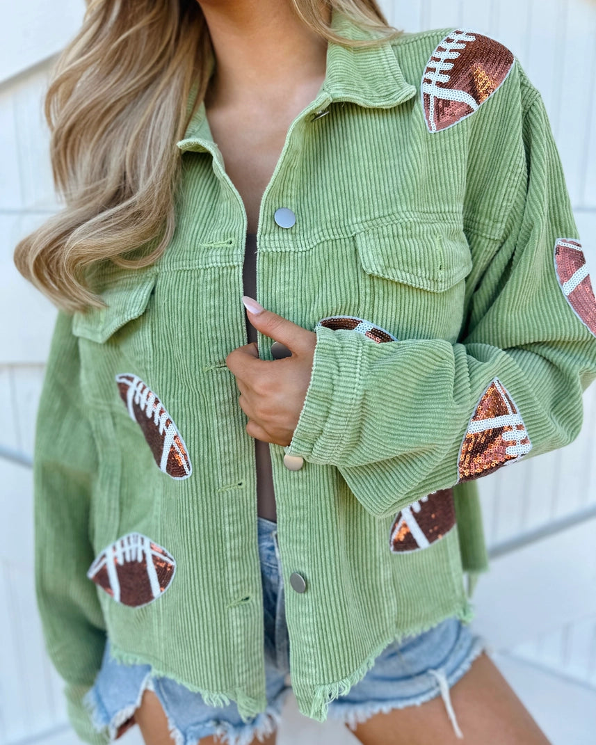 Corduroy Sequin Football Cropped Jacket