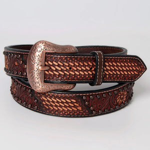Floral Basket Hand Tooled Leather Belt