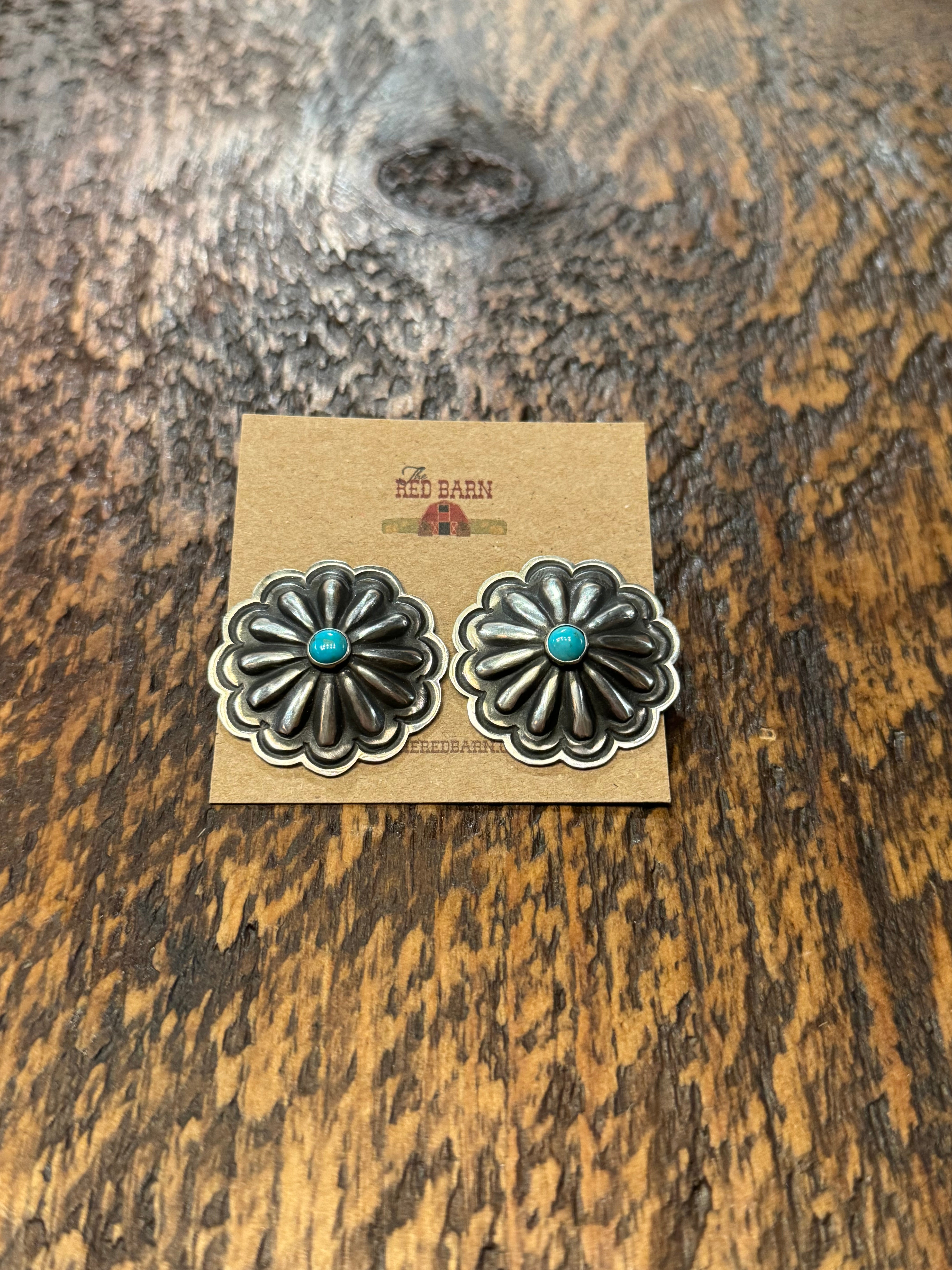 Sterling Silver & Turquoise Round Concho Earrings