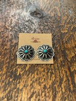 Load image into Gallery viewer, Sterling Silver &amp; Turquoise Round Concho Earrings
