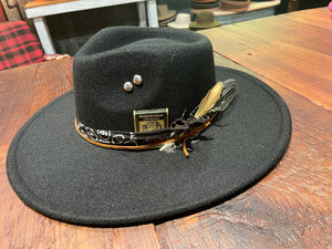 Custom Black Felt Wide Brim Hat