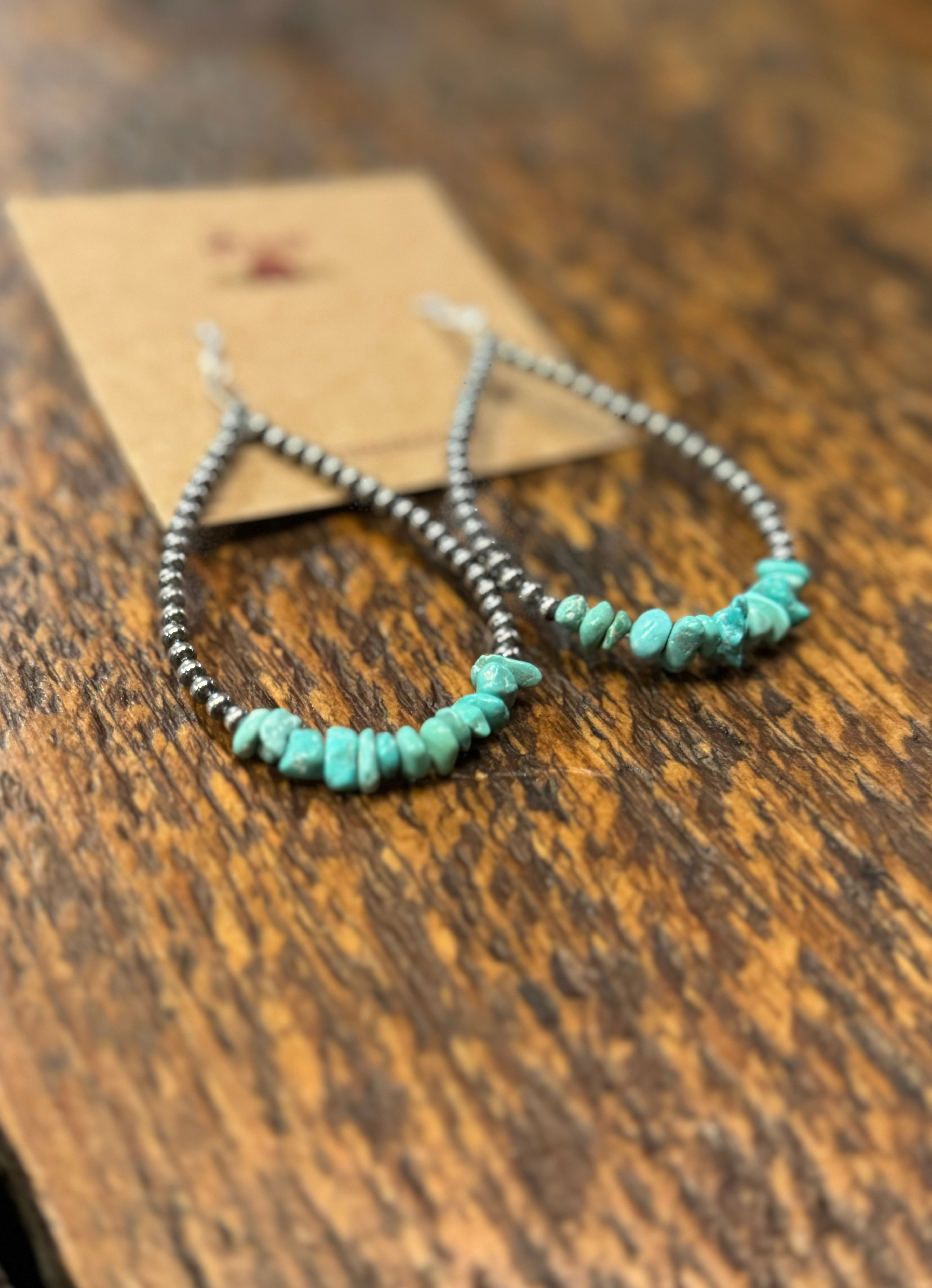 Navajo Pearl Teardrop Earrings with Genuine Turquoise Nuggets