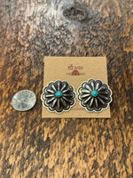 Load image into Gallery viewer, Sterling Silver &amp; Turquoise Round Concho Earrings
