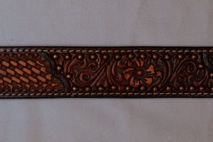 Floral Basket Hand Tooled Leather Belt