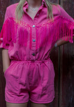 Load image into Gallery viewer, Washed Twill Fringe Romper
