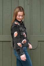 Load image into Gallery viewer, Corduroy Sequin Football Cropped Jacket
