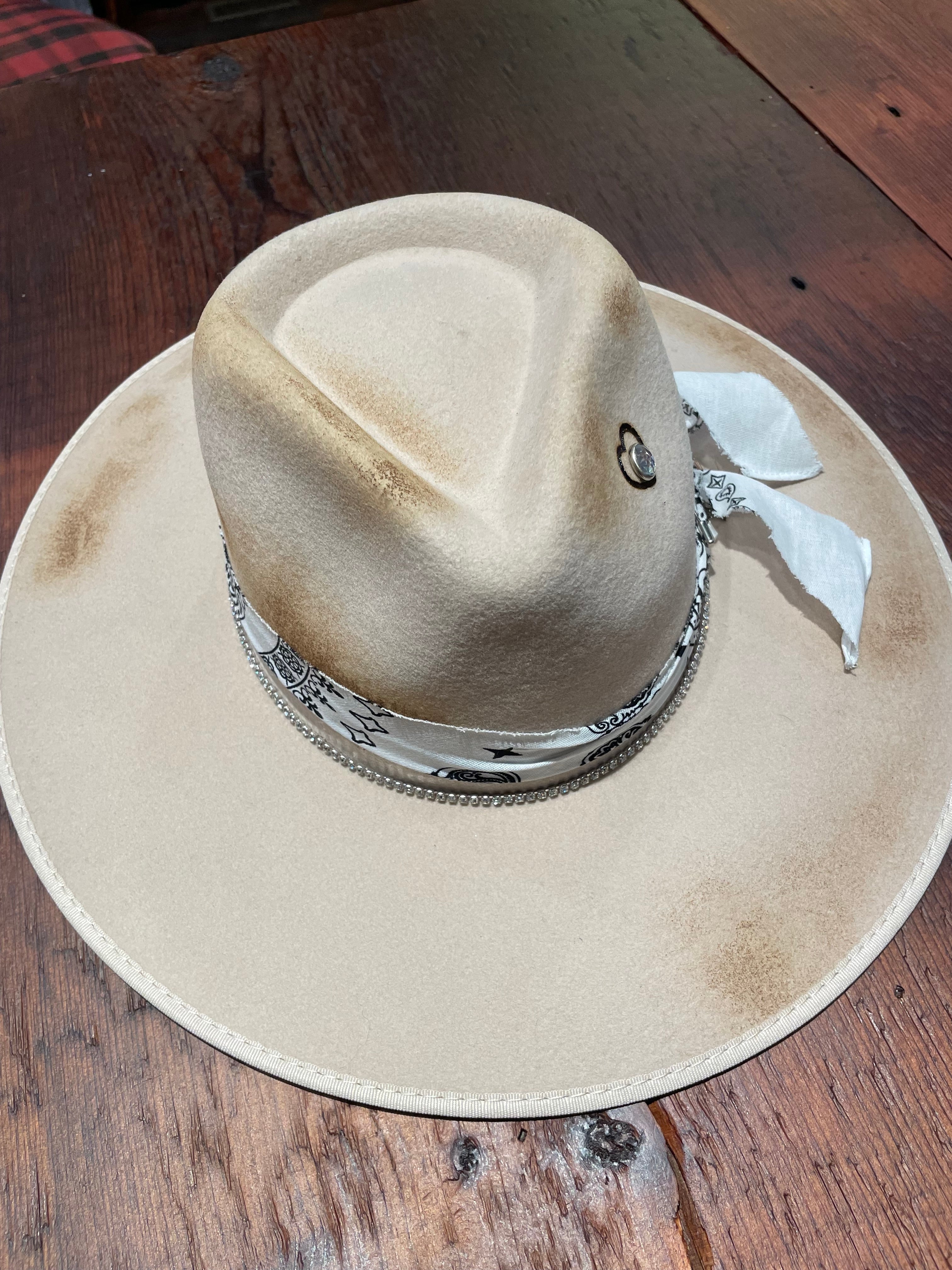 Open Heart Branded + Burned 100% Wool Wide Brim Hat