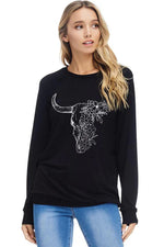 Load image into Gallery viewer, Floral Longhorn French Terry Pullover 
