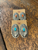 Load image into Gallery viewer, Sterling Silver &amp; Turquoise Concho Earrings
