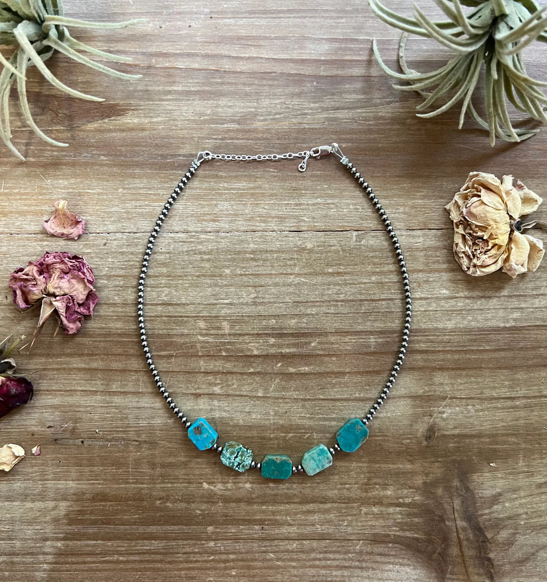 Navajo Pearl + Flat Turquoise Choker Necklace