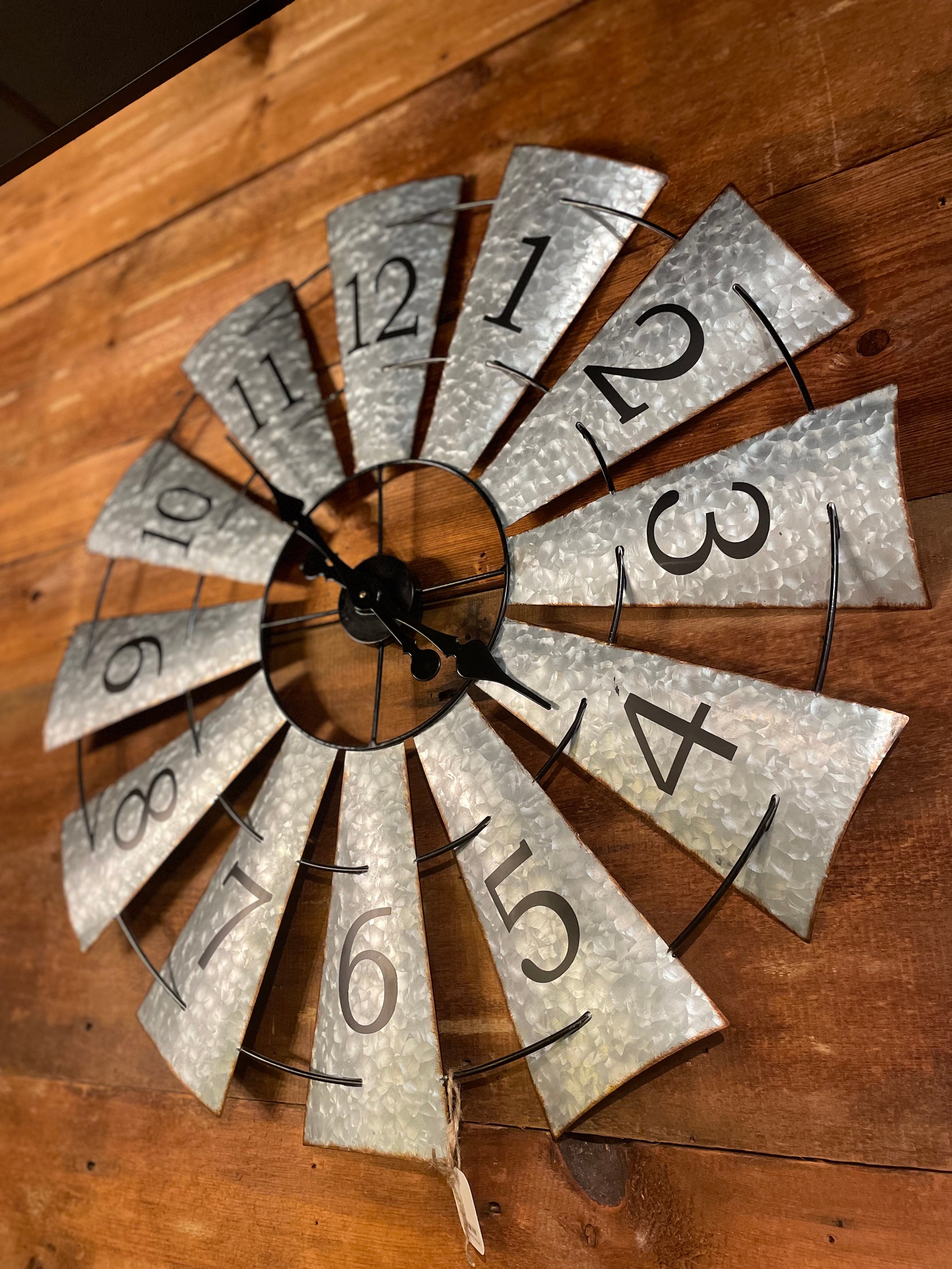 Galvanized Windmill Wall Clock