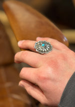 Load image into Gallery viewer, Turquoise Colored Stone Concho Ring
