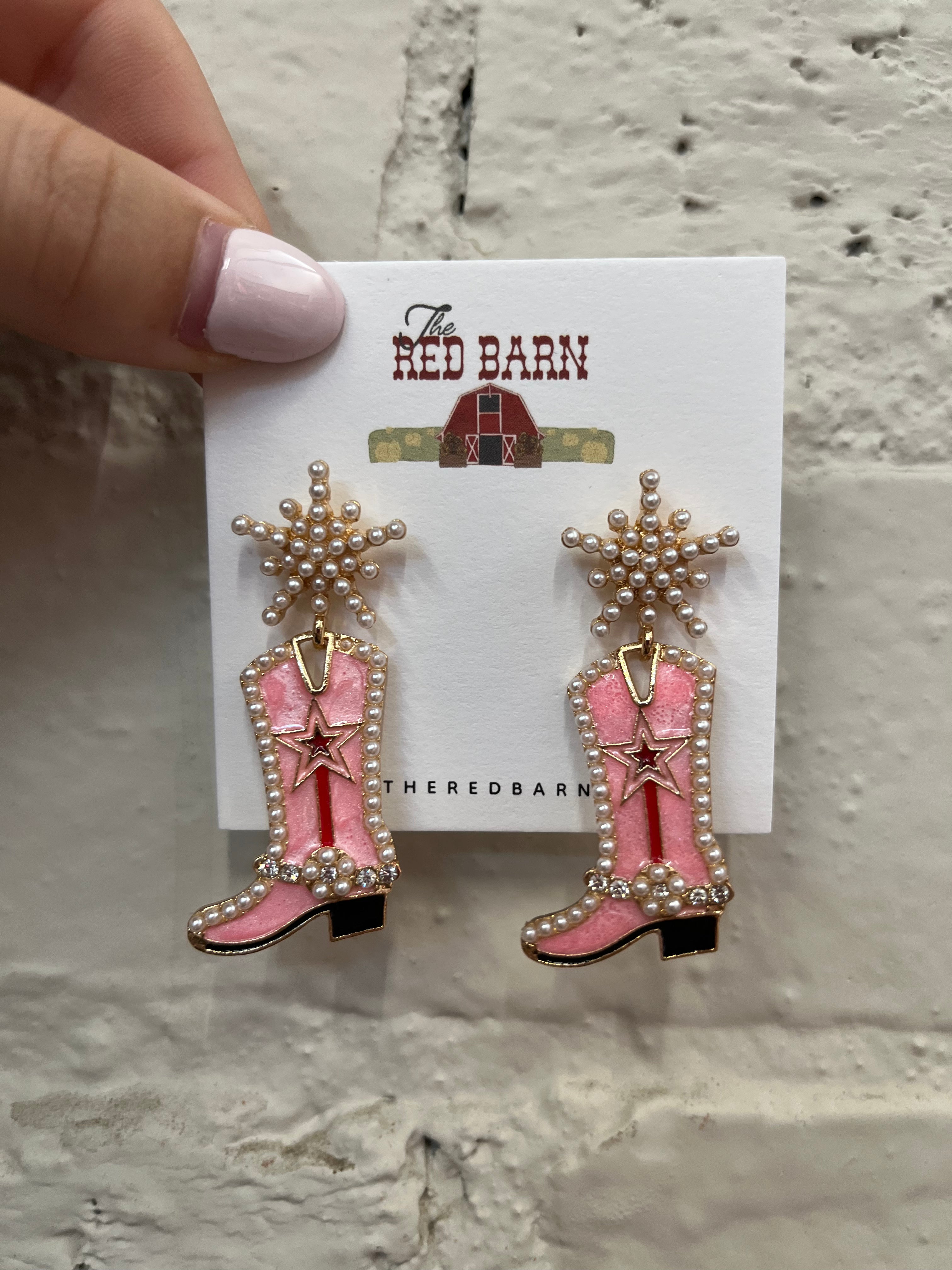 Star Sparkle Pink Cowboy Boot Earrings