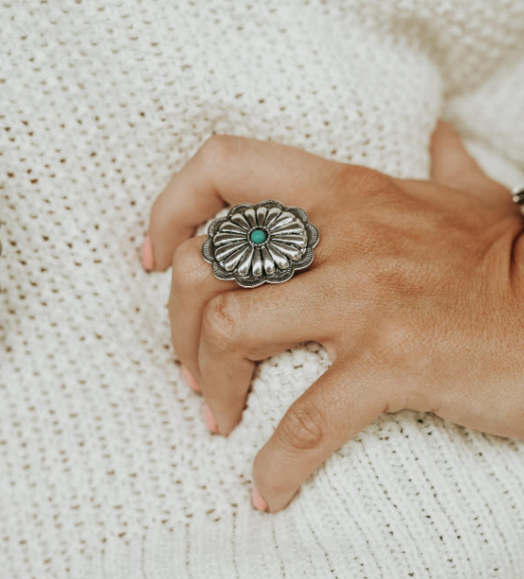Turquoise Colored Stone Concho Ring