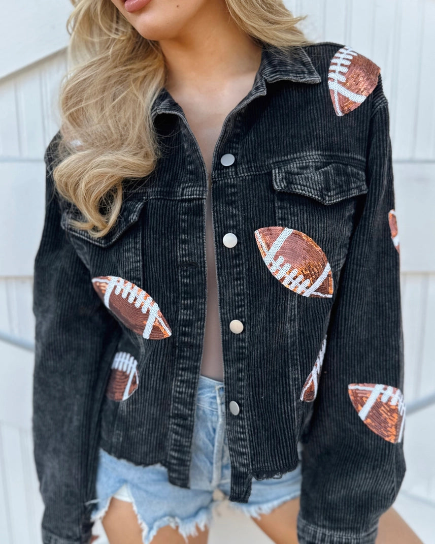 Corduroy Sequin Football Cropped Jacket