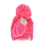 Load image into Gallery viewer, Baby Solid Knit Pom C.C Beanie &amp; Mitten Set
