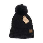 Load image into Gallery viewer, Waffle Knit Faux Fur Pom C.C Beanie
