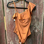 Load image into Gallery viewer, Rust Off the Shoulder Ruffle Swimsuit
