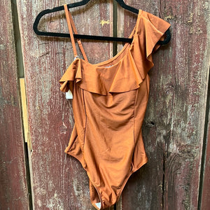 Rust Off the Shoulder Ruffle Swimsuit
