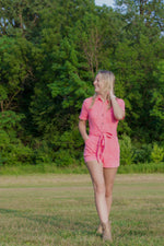 Load image into Gallery viewer, Pink Acid Washed Romper

