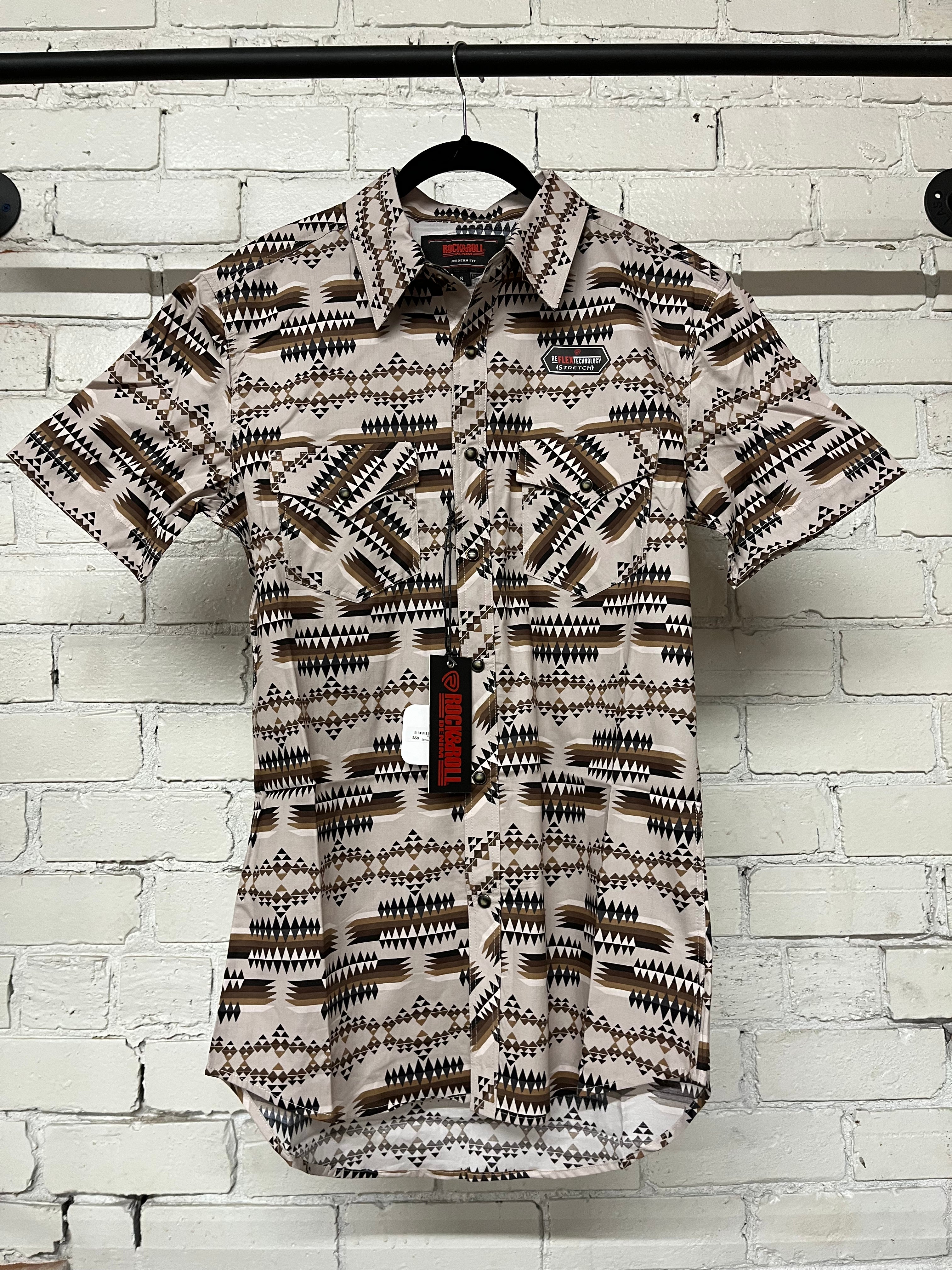 Brown Woven Snap Aztec Shirt