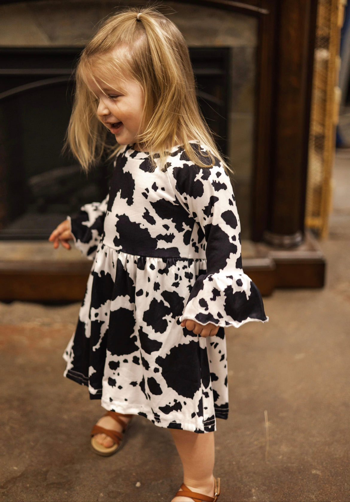Cow Print Bell Sleeve Dress