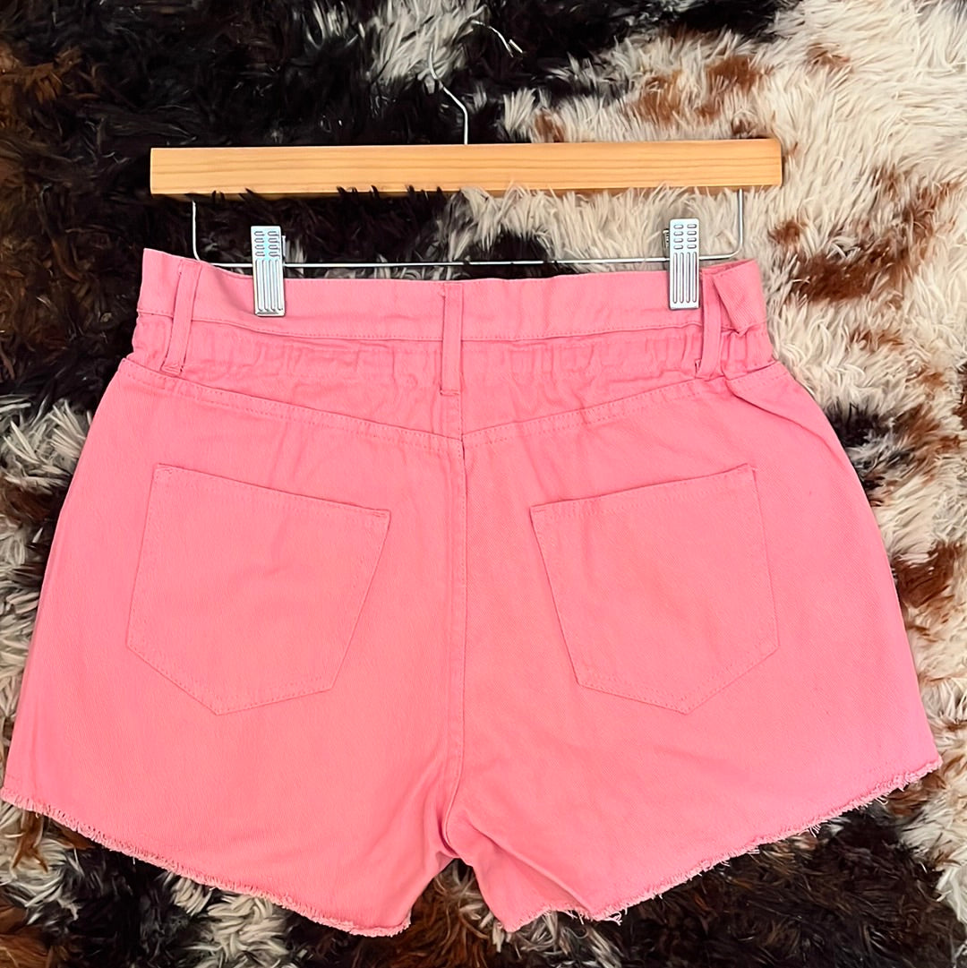 Pink High Waisted Denim Shorts