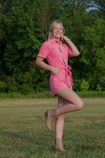 Load image into Gallery viewer, Pink Acid Washed Romper
