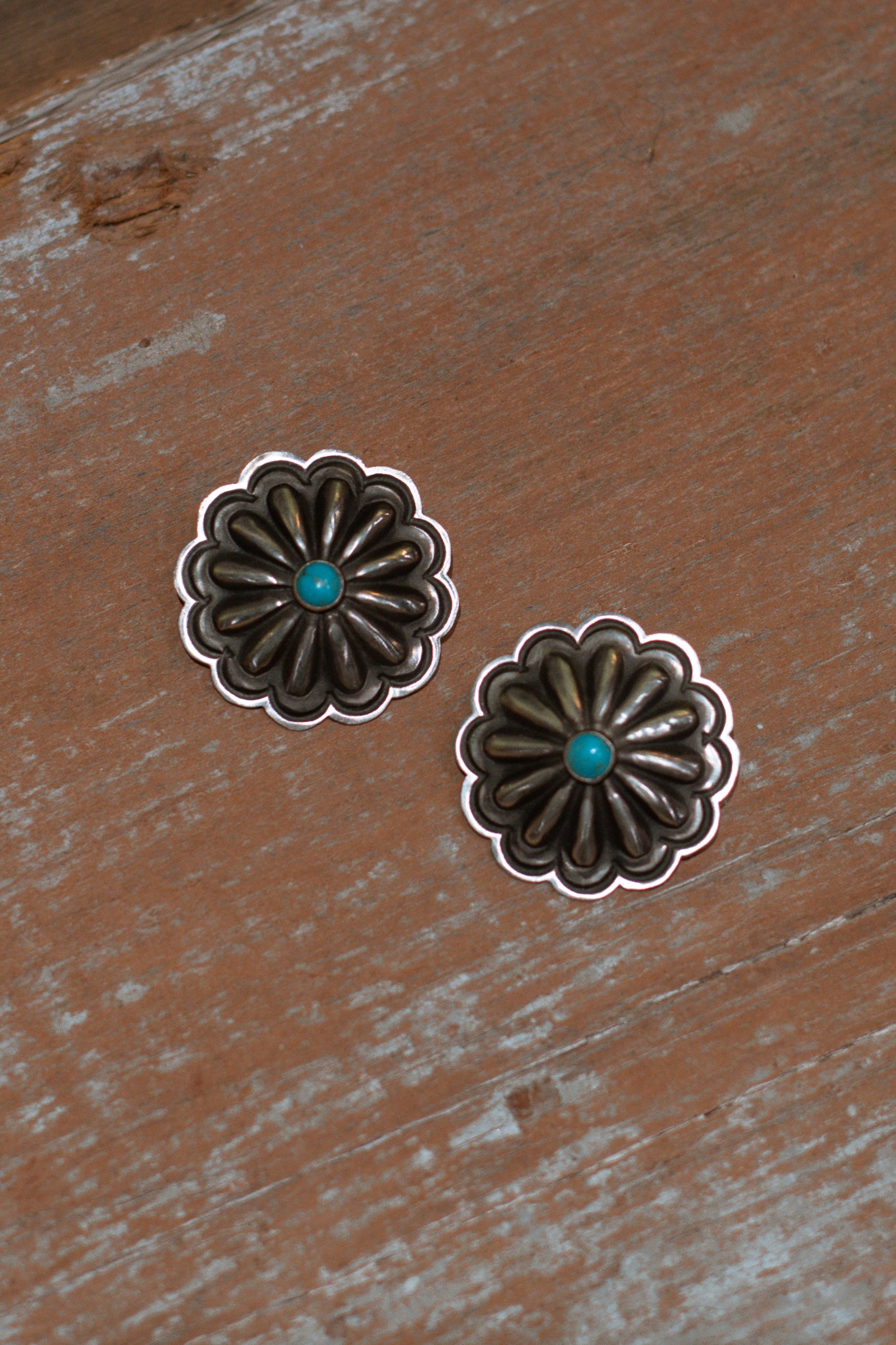 Sterling Silver & Turquoise Round Concho Earrings