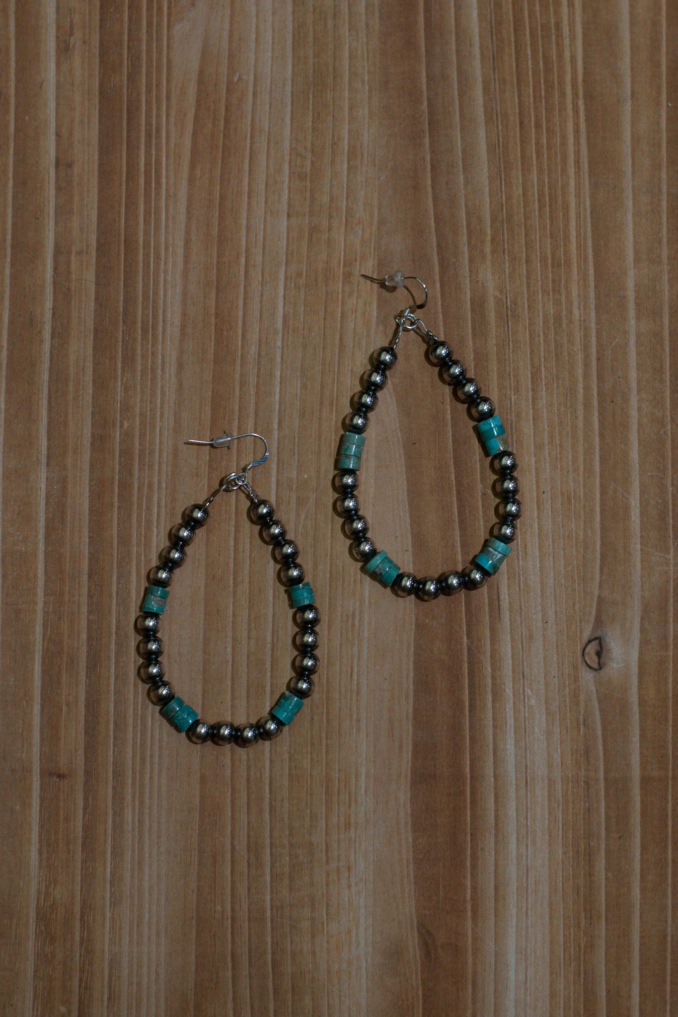 Genuine Turquoise Teardrop Earrings with Navajo Pearls