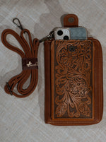 Load image into Gallery viewer, Western Tooled Phone Case Crossbody Wallet
