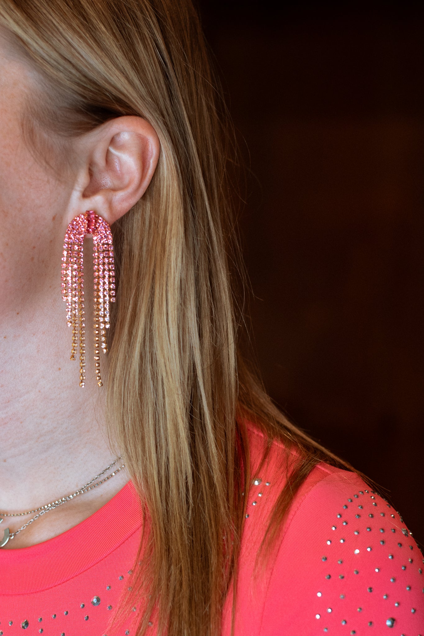 Pink Crystal Rhinestone Earrings