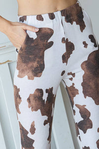 Brown Cow Print Flared Pants