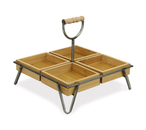 Square Bamboo Storage with 4 plates and Metal Stand