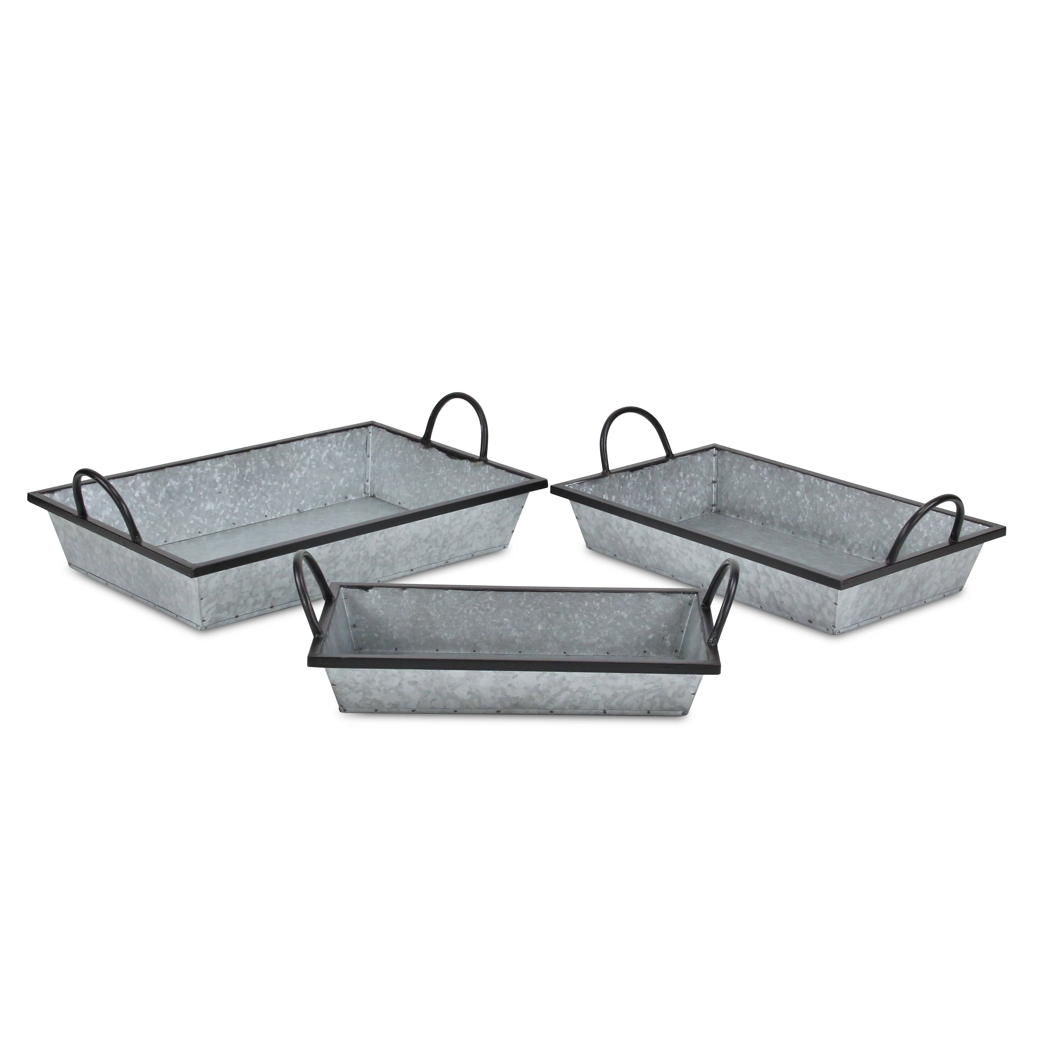 Set of 3 Metal Tapered Tray with Metal Side Handles