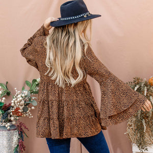 Double Bell Sleeves Leopard Print Top