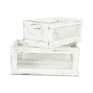 Set of 2 Wood Crate with Chicken Wire Sides