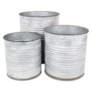 Set of 3 Galvanized Ridged Metal Barrels