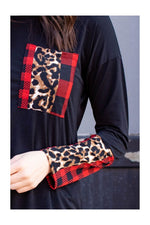 Load image into Gallery viewer, Buffalo Plaid + Leopard Pocket/Sleeve Top
