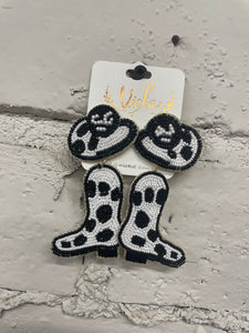 Beaded Cow Print Boots Earrings