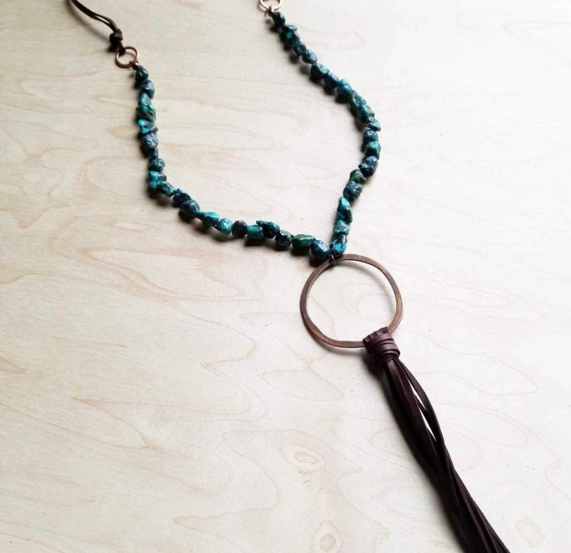 Natural Turquoise Necklace with Copper Hoop