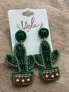 Potted Cactus Beaded Earrings