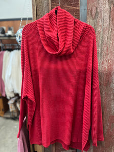Brushed Thermal Waffle Cowl Neck Sweater