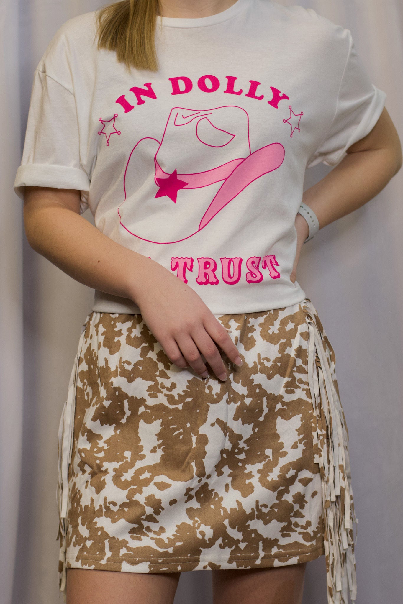 Cow Print Fringe Skirt