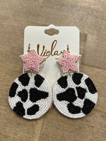 Load image into Gallery viewer, Star and Cow Print Beaded Earrings
