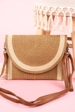 Load image into Gallery viewer, Taupe Straw Envelope Crossbody Clutch
