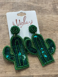 Sequin Cactus Beaded Earrings