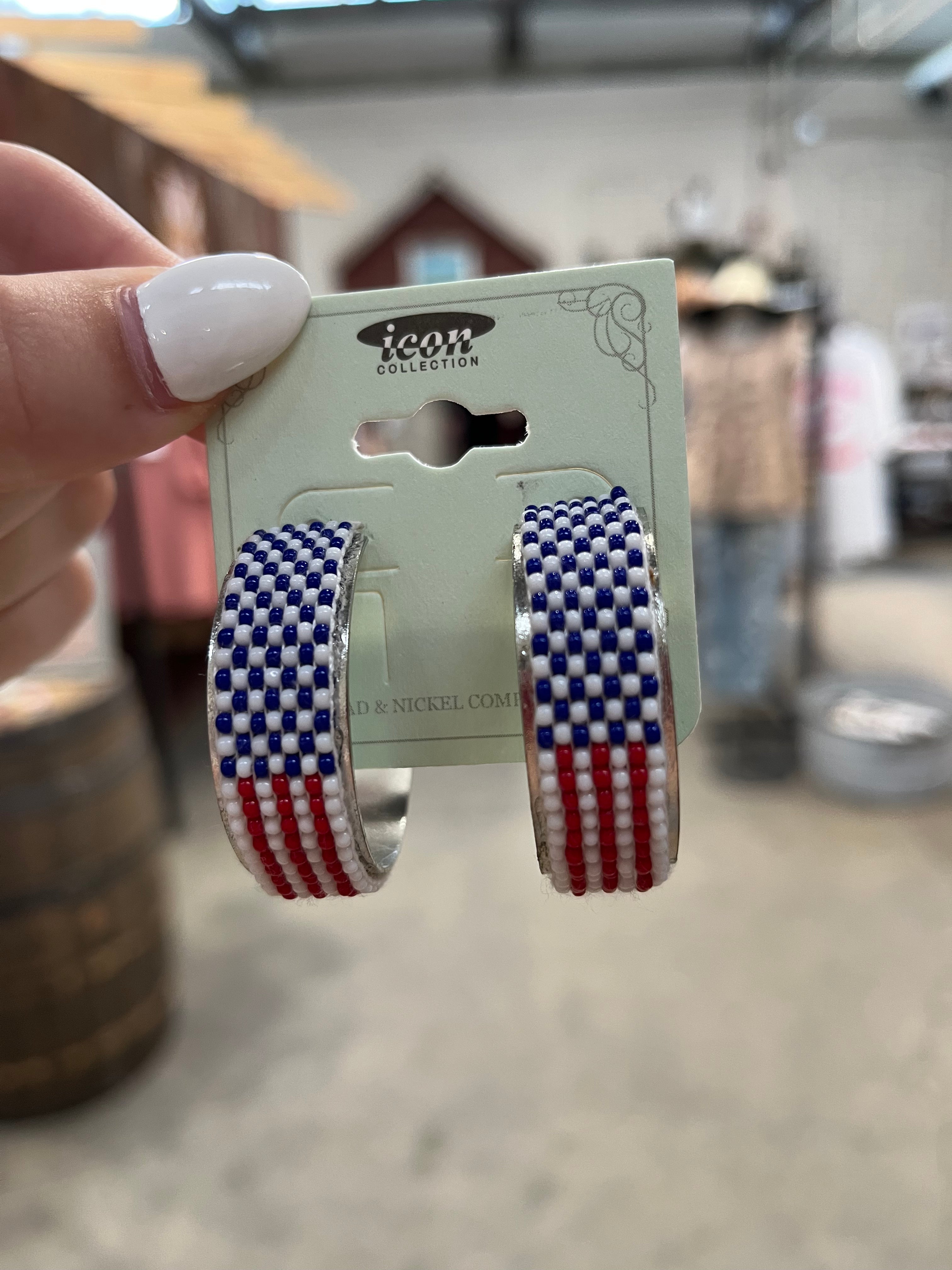 American Flag Beaded Hoop Earrings