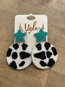 Star and Cow Print Beaded Earrings