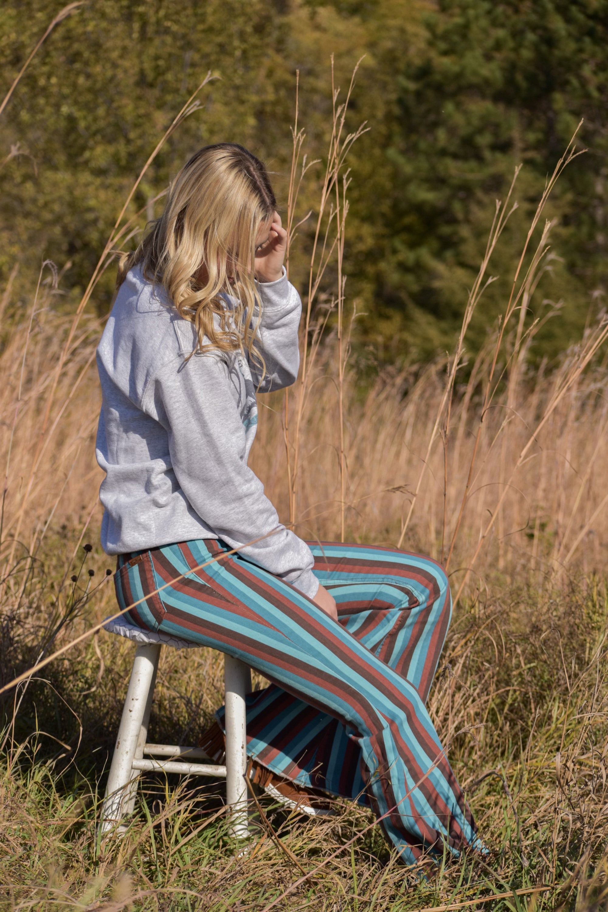 Turquoise + Brown Striped Bell Bottoms